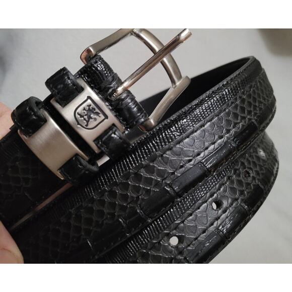 Stacy Adams Men's Size 54 Genuine Leather Lizard Skin Print Belt Black Silver - Picture 1 of 9